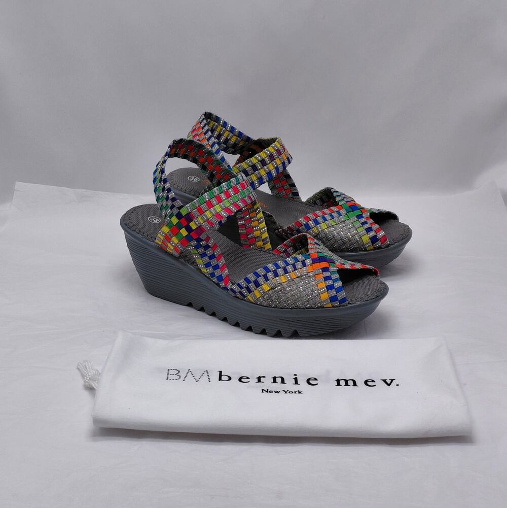 Bernie Mev Womens Wedge Sandals Size 38 Rainbow Resort Comfort Boho Vacation